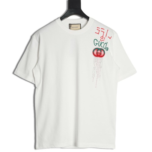 Gucci 25SS Logo Embroidered T-Shirt, Short Sleeve, White, S-XL