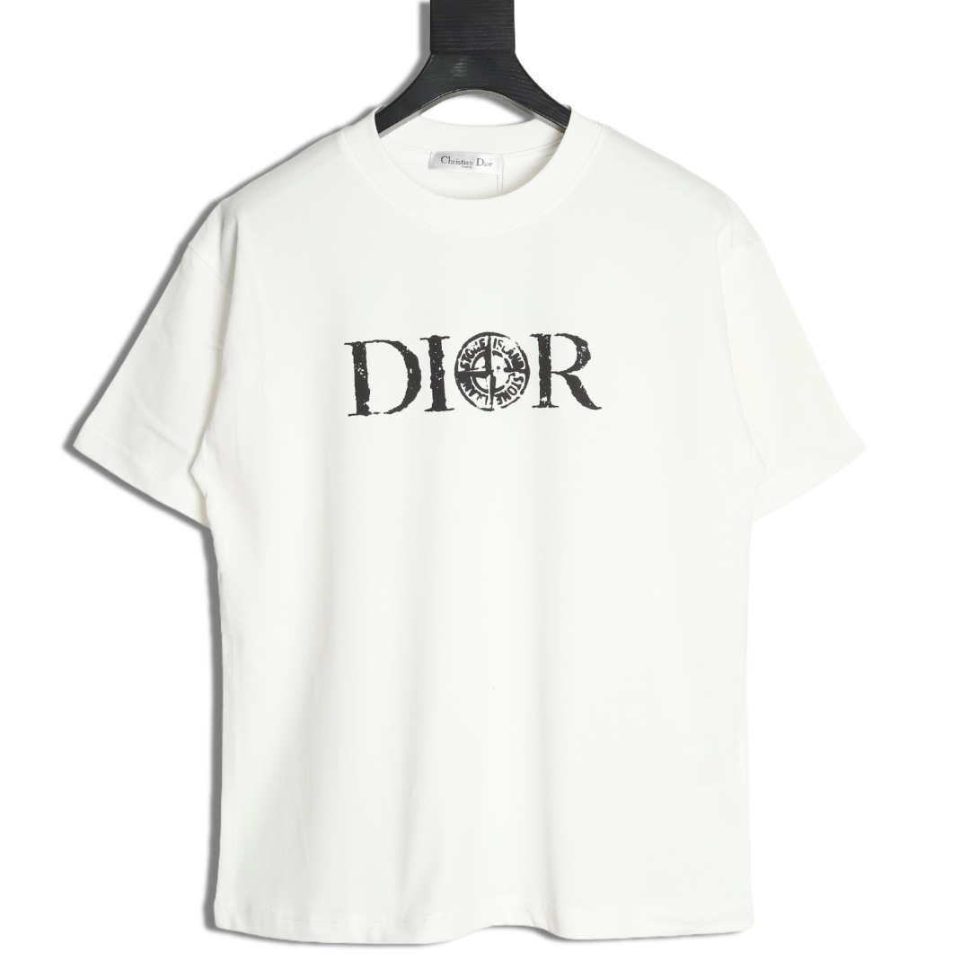 DIOR x Stone Island Collaboration T-Shirt, Distressed Logo Print, Unisex