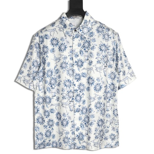 Dior Blue and White Porcelain Print Silk Short Sleeve Shirt - Unisex 1 Dior Blue and White Porcelain Print Silk Short Sleeve Shirt - Unisex