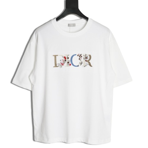 Dior Floral Embroidered T-Shirt - Short Sleeve, High Quality Cotton 1 Dior Floral Embroidered T-Shirt - Short Sleeve, High Quality Cotton