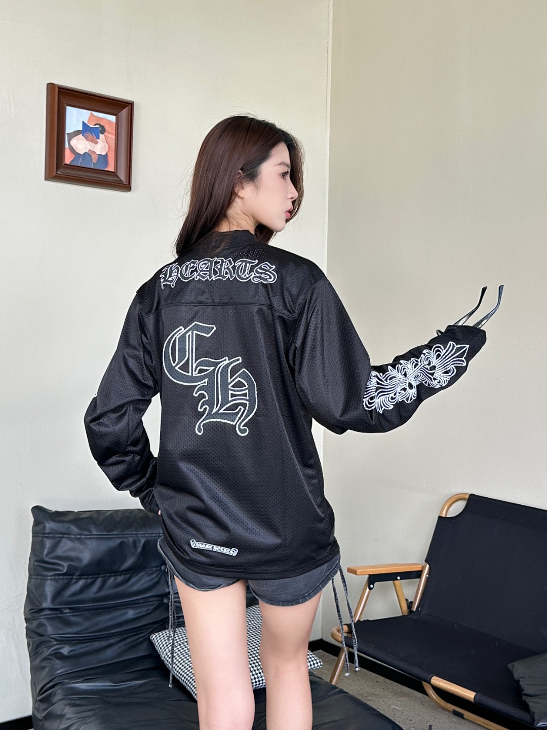 Chrome Hearts 克罗心 25FW 梵文网眼双层冰球服长袖T恤 上身效果#