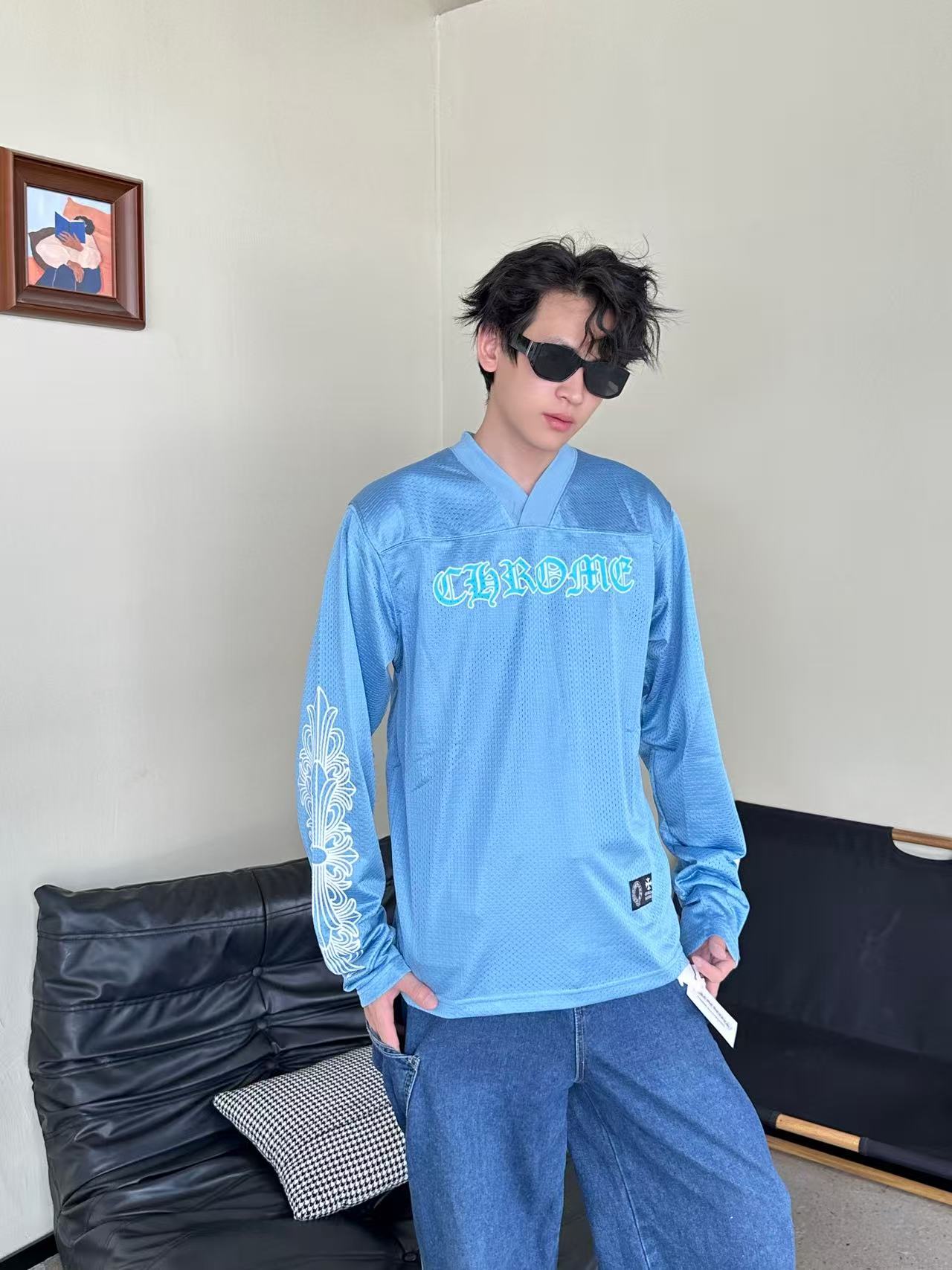 Chrome Hearts 克罗心 25FW 梵文网眼双层冰球服长袖T恤 上身效果#