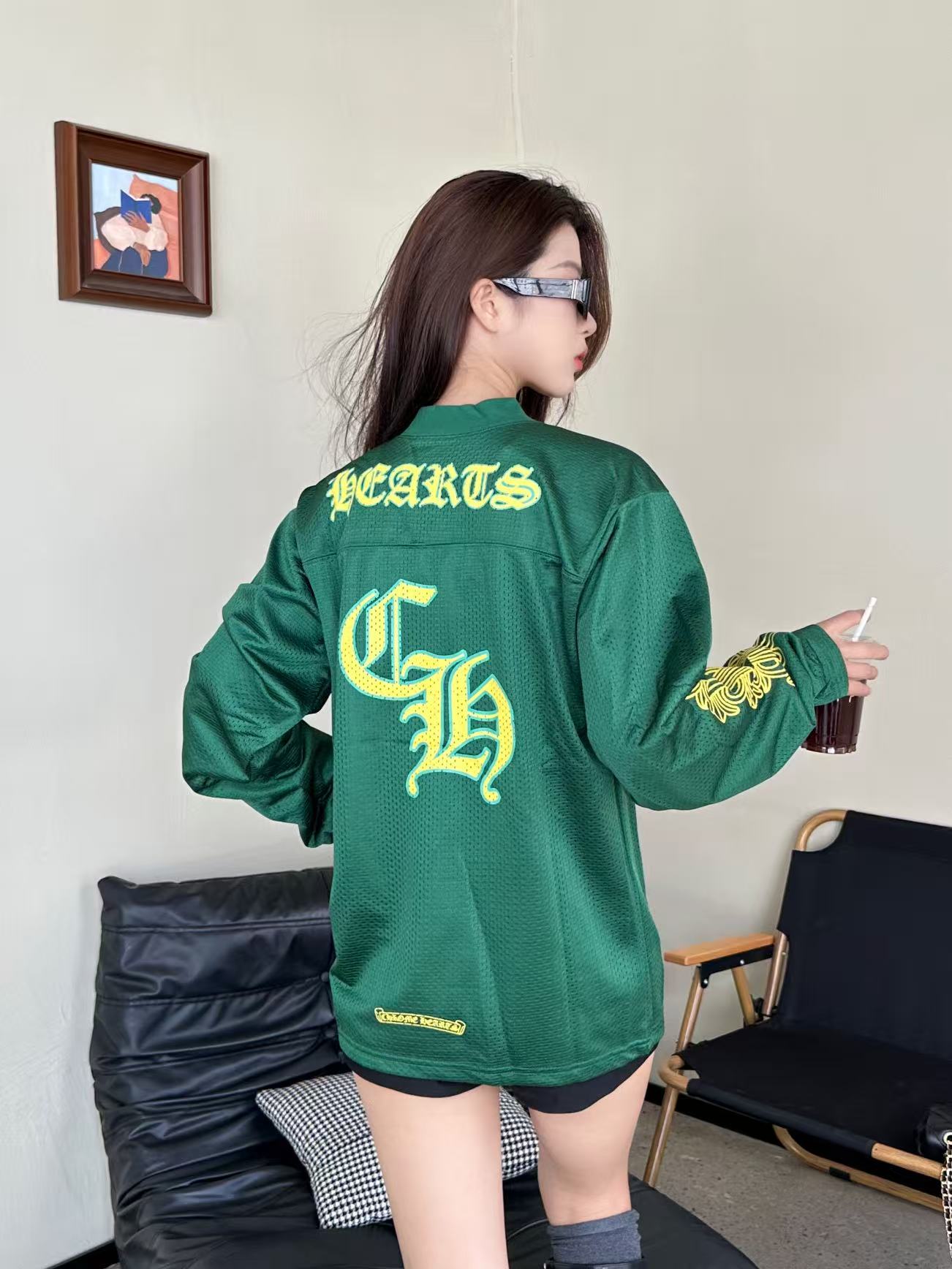 Chrome Hearts 克罗心 25FW 梵文网眼双层冰球服长袖T恤 上身效果#