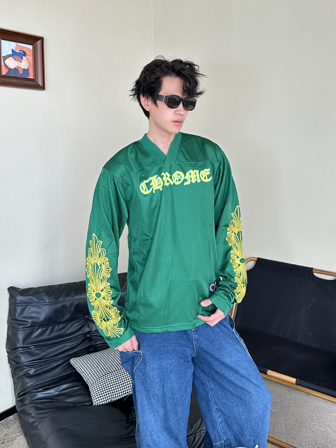 Chrome Hearts 克罗心 25FW 梵文网眼双层冰球服长袖T恤 上身效果#