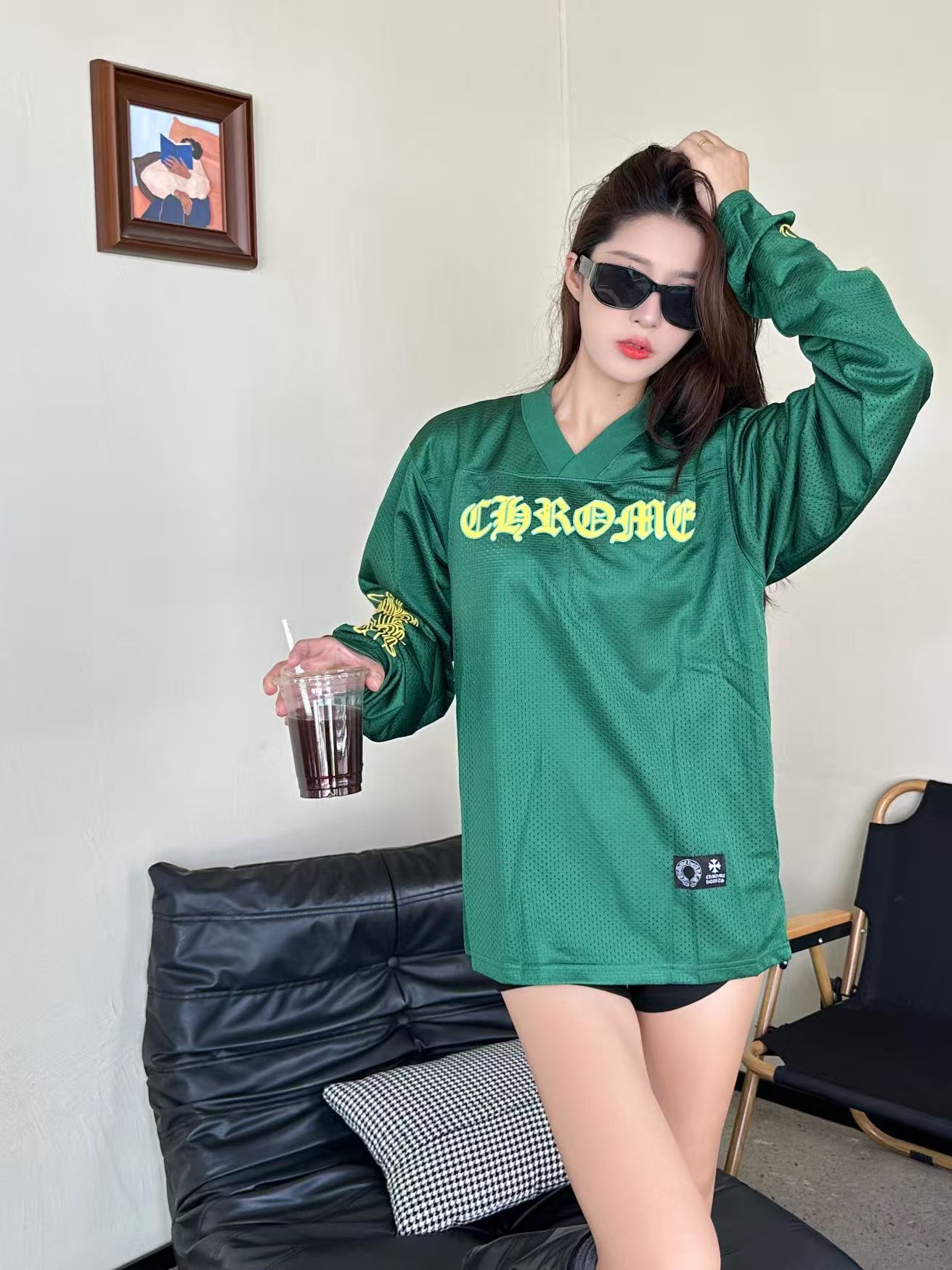 Chrome Hearts 克罗心 25FW 梵文网眼双层冰球服长袖T恤 上身效果#