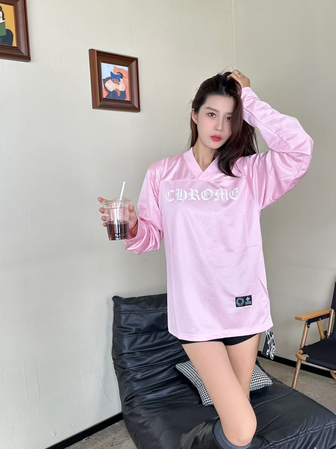 Chrome Hearts 克罗心 25FW 梵文网眼双层冰球服长袖T恤 上身效果#