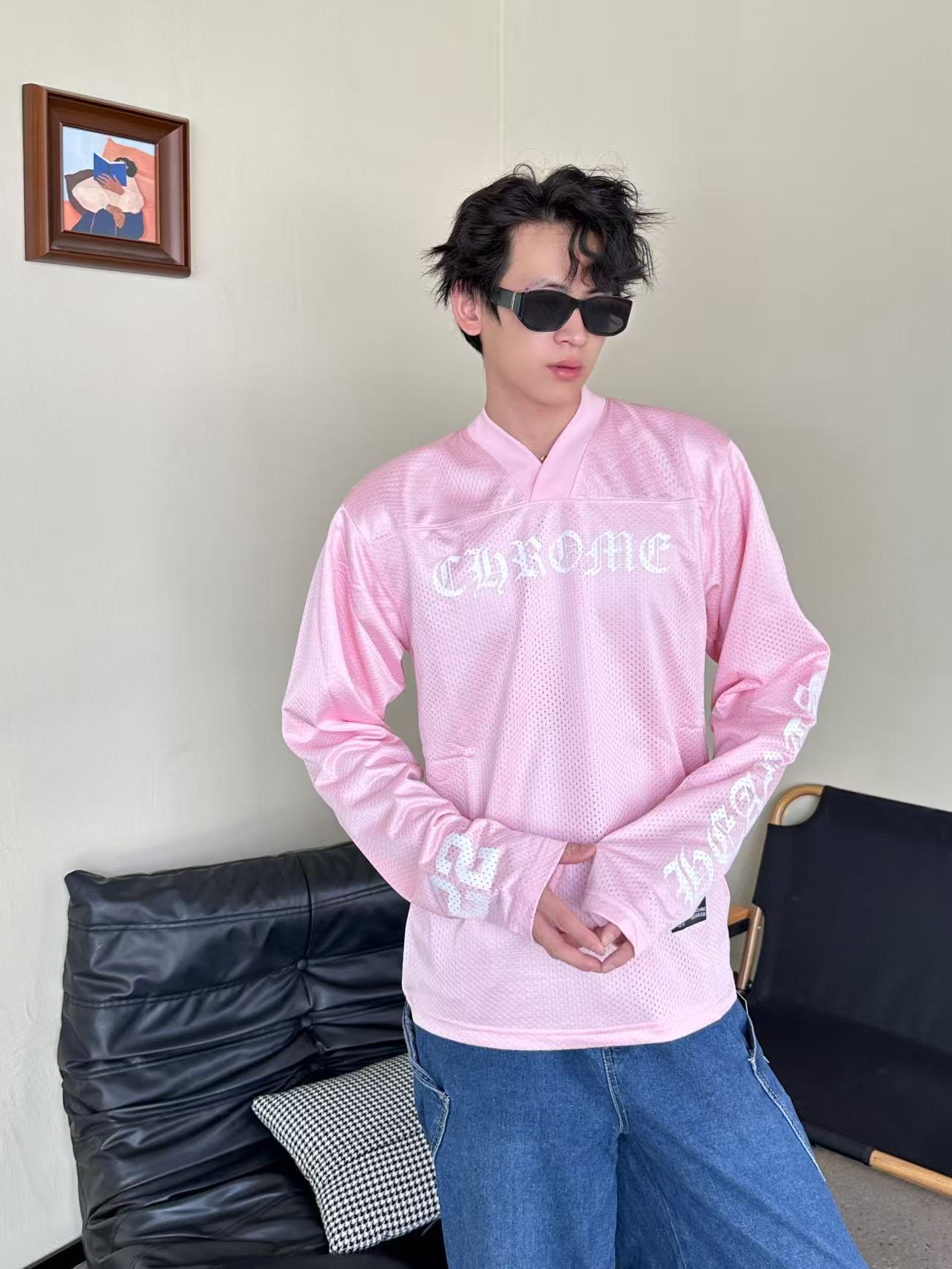 Chrome Hearts 克罗心 25FW 梵文网眼双层冰球服长袖T恤 上身效果#