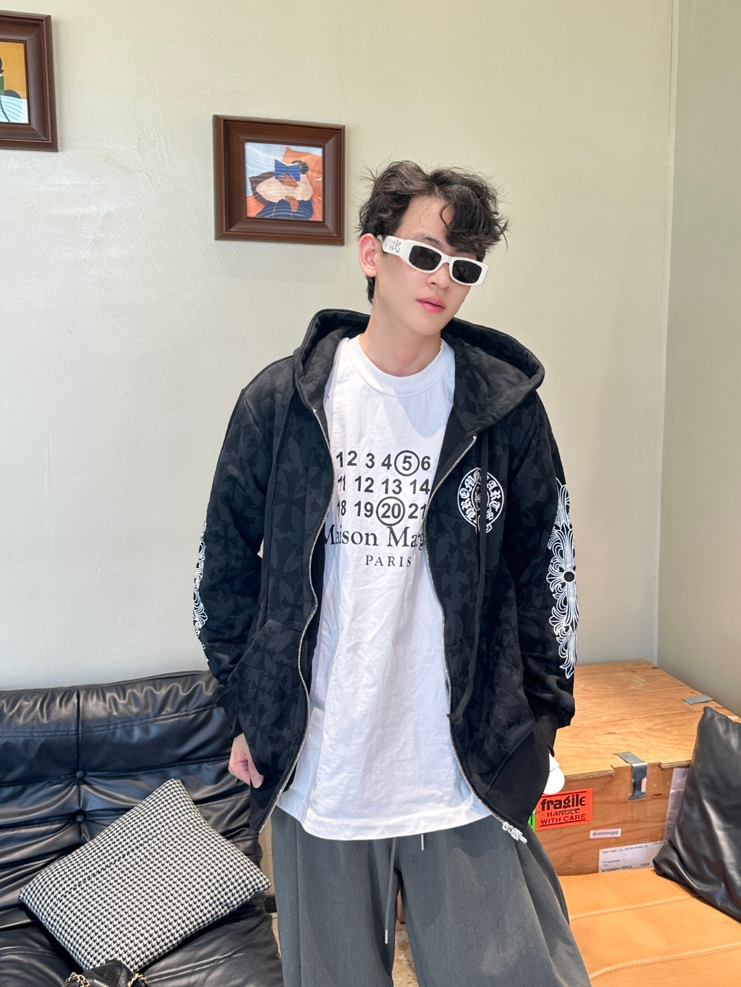 Chrome Hearts 克罗心 25FW 暗纹满印拉链外套 上身效果#