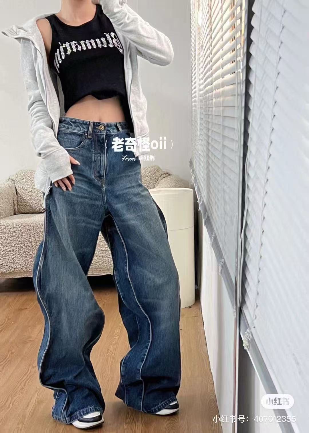 Louis Vuitton 路易威登 LV 25FW 波浪线条水洗牛仔裤 上身效果#