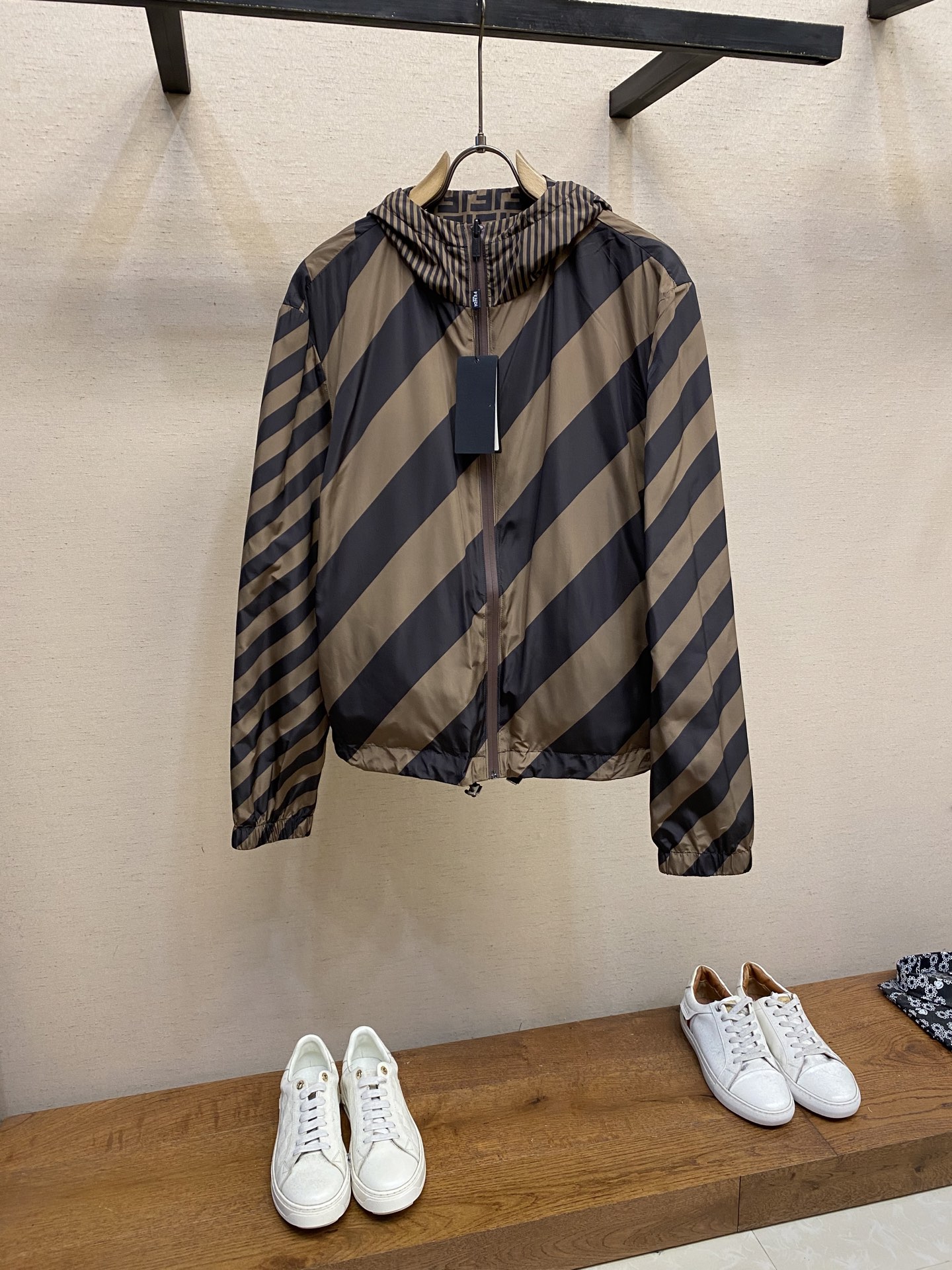 Fendi Double-Faced Hooded Jacket: Customized luxury with high-resolution prints and precise laser-cut designs.