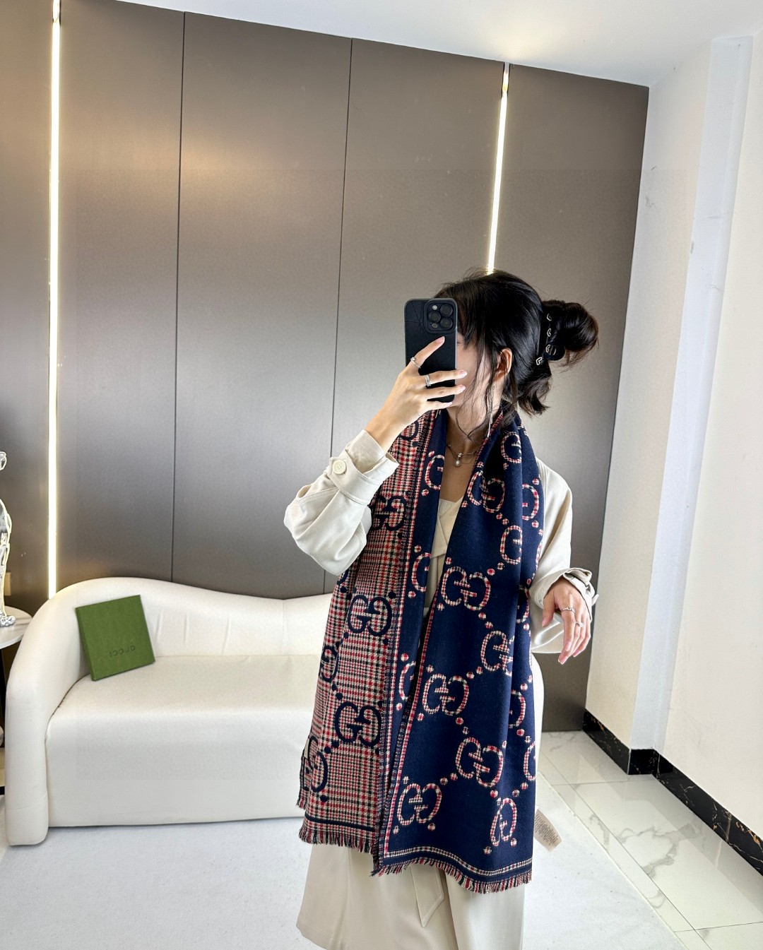 高版本！GG图案中的经典王‼️渠道原单正品♥️ 稀有的原标齐全！官网同款货号，配有流苏饰边的精致双面提花