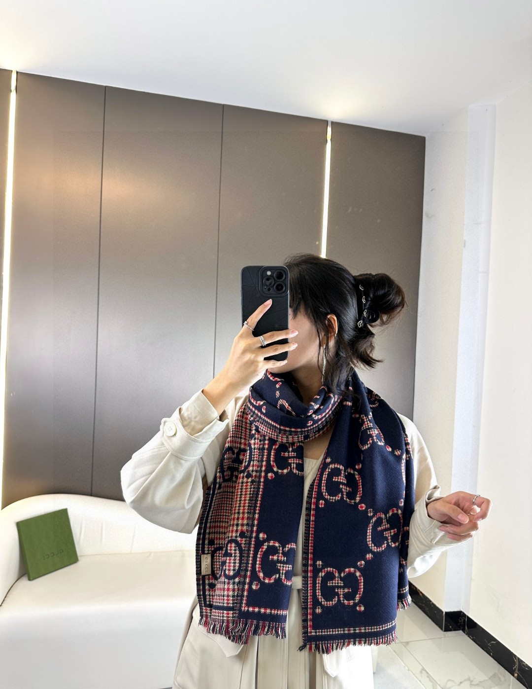 高版本！GG图案中的经典王‼️渠道原单正品♥️ 稀有的原标齐全！官网同款货号，配有流苏饰边的精致双面提花