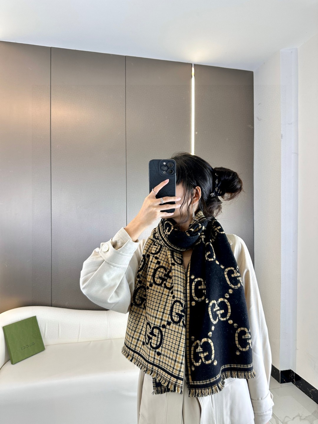 高版本！GG图案中的经典王‼️渠道原单正品♥️ 稀有的原标齐全！官网同款货号，配有流苏饰边的精致双面提花