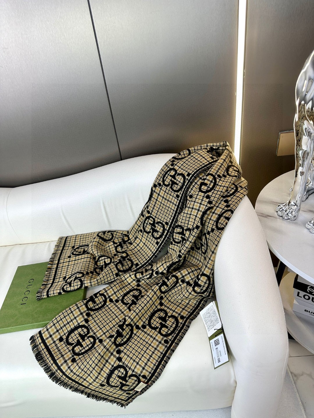 高版本！GG图案中的经典王‼️渠道原单正品♥️ 稀有的原标齐全！官网同款货号，配有流苏饰边的精致双面提花