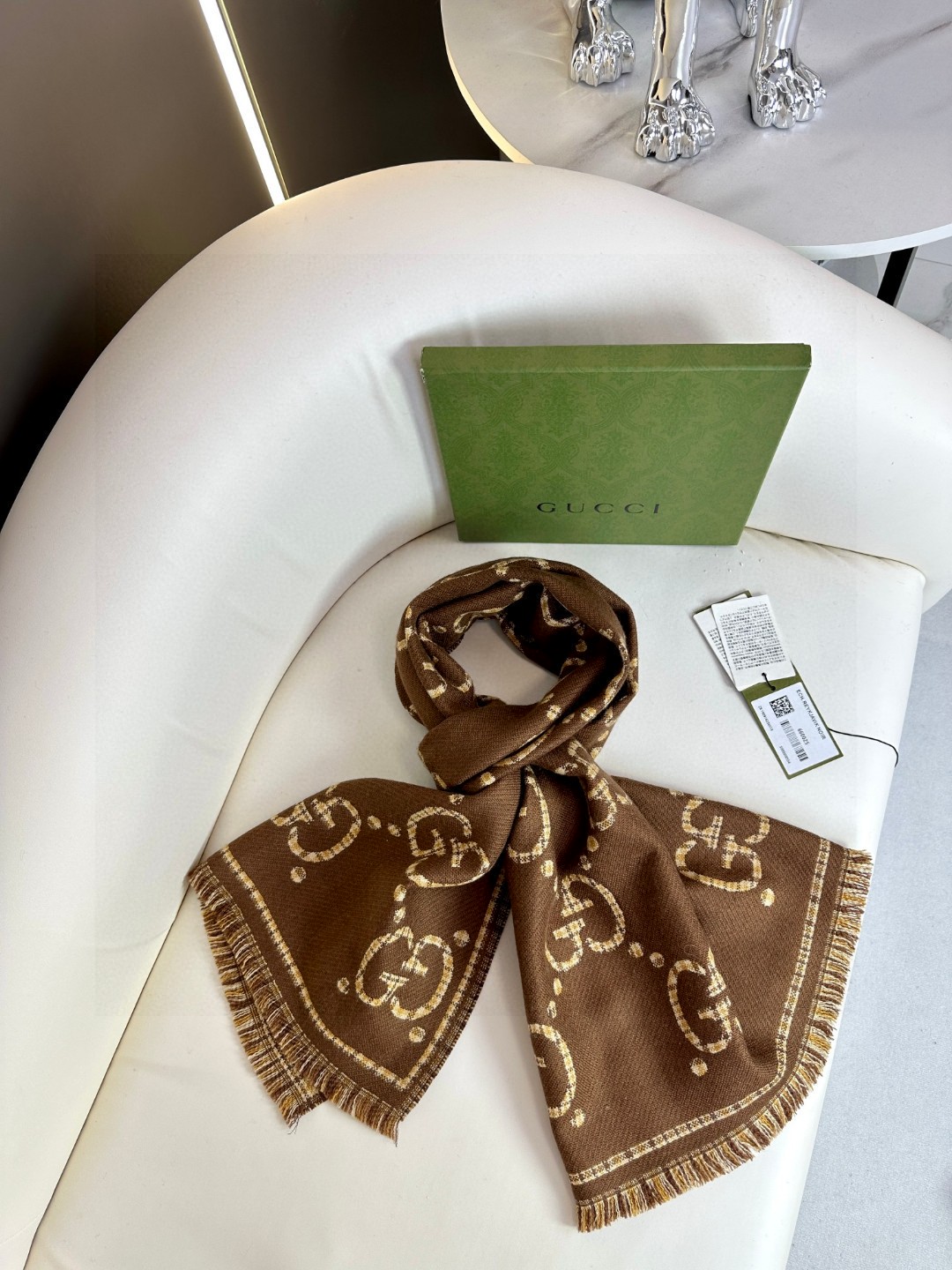 高版本！GG图案中的经典王‼️渠道原单正品♥️ 稀有的原标齐全！官网同款货号，配有流苏饰边的精致双面提花