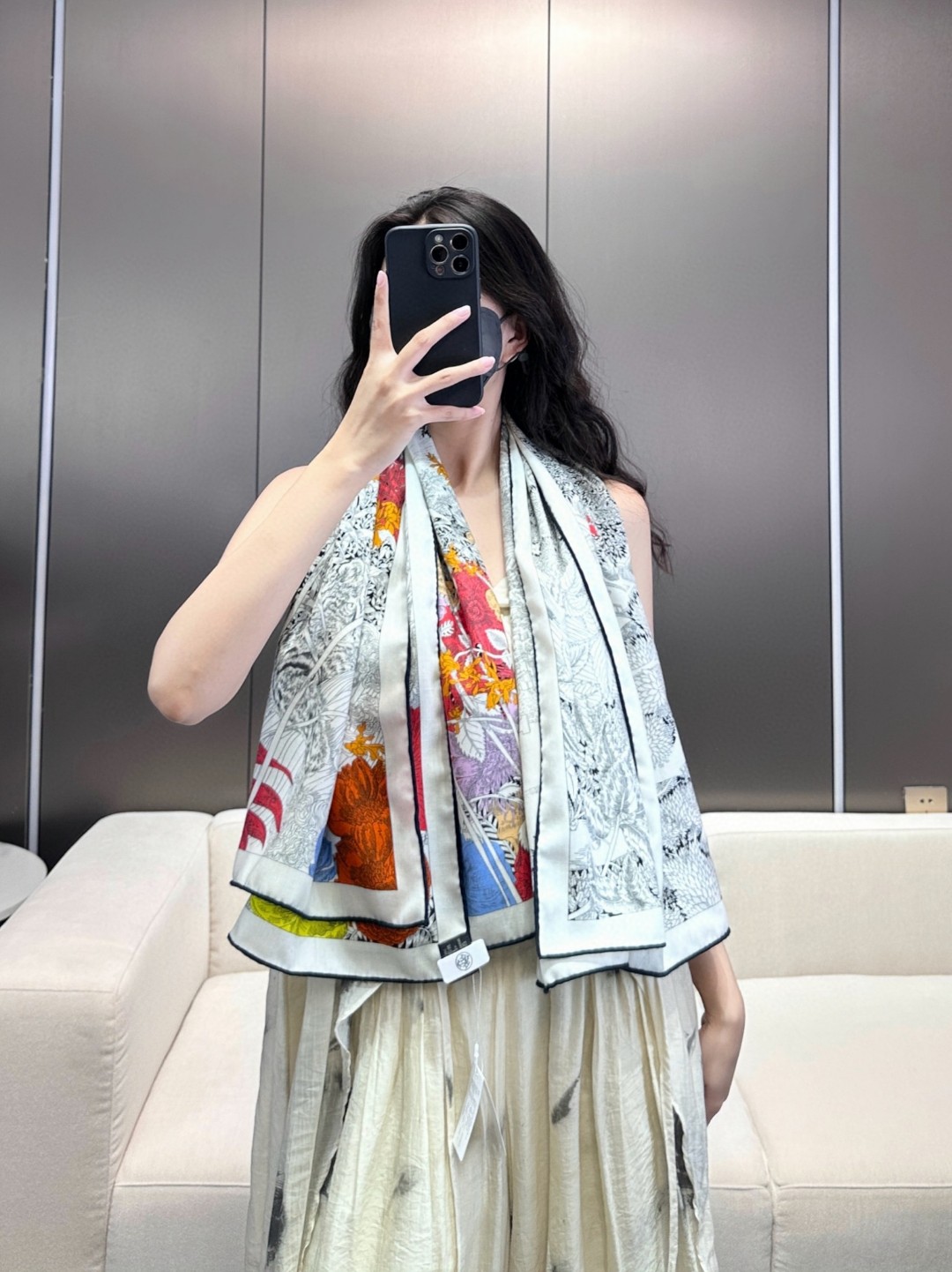 Hermes Scarf White Cashmere Silk