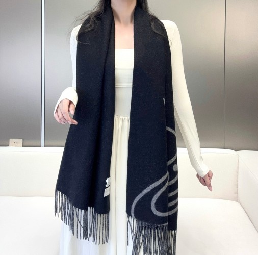 Vivienne Westwood Wool-Cashmere Blend Scarf with Saturn Logo, 200cm x 50cm 1 Vivienne Westwood Wool-Cashmere Blend Scarf with Saturn Logo, 200cm x 50cm