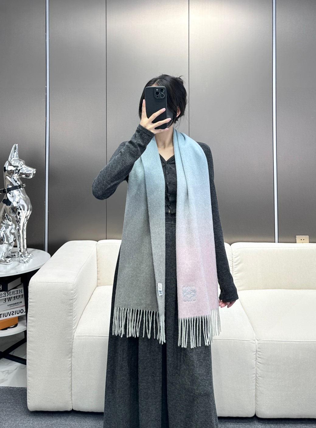 Loewe Gradient Cashmere Scarf, Unisex, Double-Sided, 210 x 36 cm