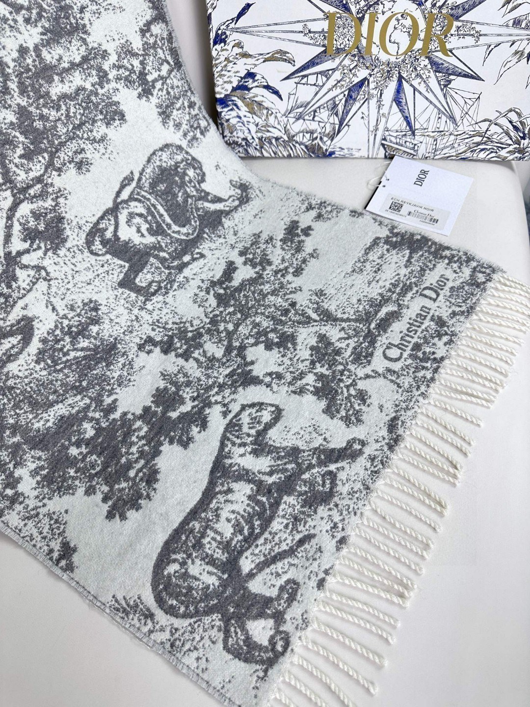 Dior Sauvage Toile de Jouy Print Scarf, Cashmere and Wool Blend 9 a1733669277541 4300