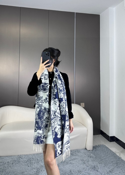 Dior Sauvage Toile de Jouy Sjaal - Kasjmier en Wol - Marineblauw 1 Dior Sauvage Toile de Jouy Sjaal - Kasjmier en Wol - Marineblauw