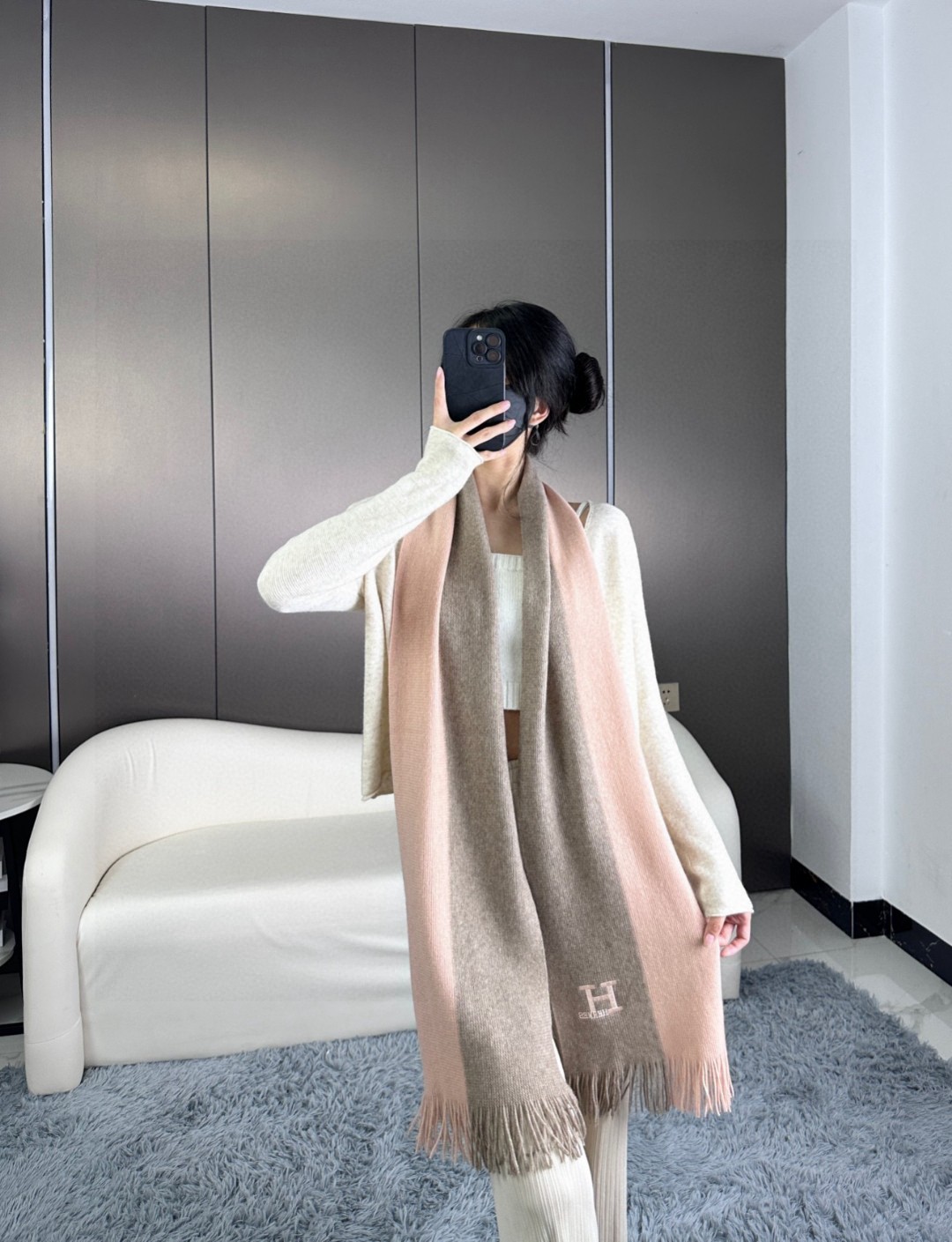 Hermes-inspired Unisex Cashmere Scarf - Classic Design, Timeless Style
