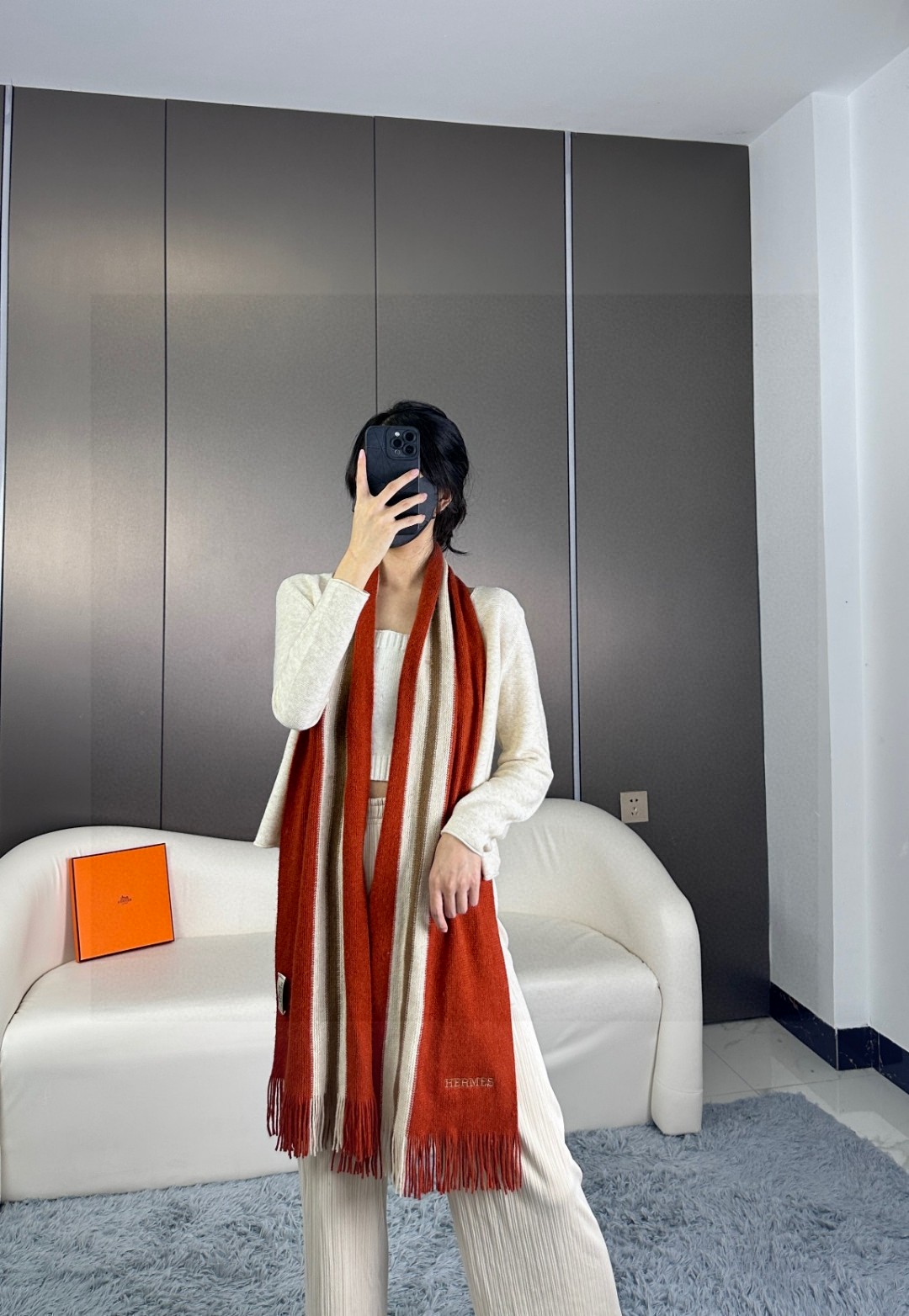 Elegante bufanda de cachemira Hermès, diseño unisex, suave y cálida, 30 x 180 cm