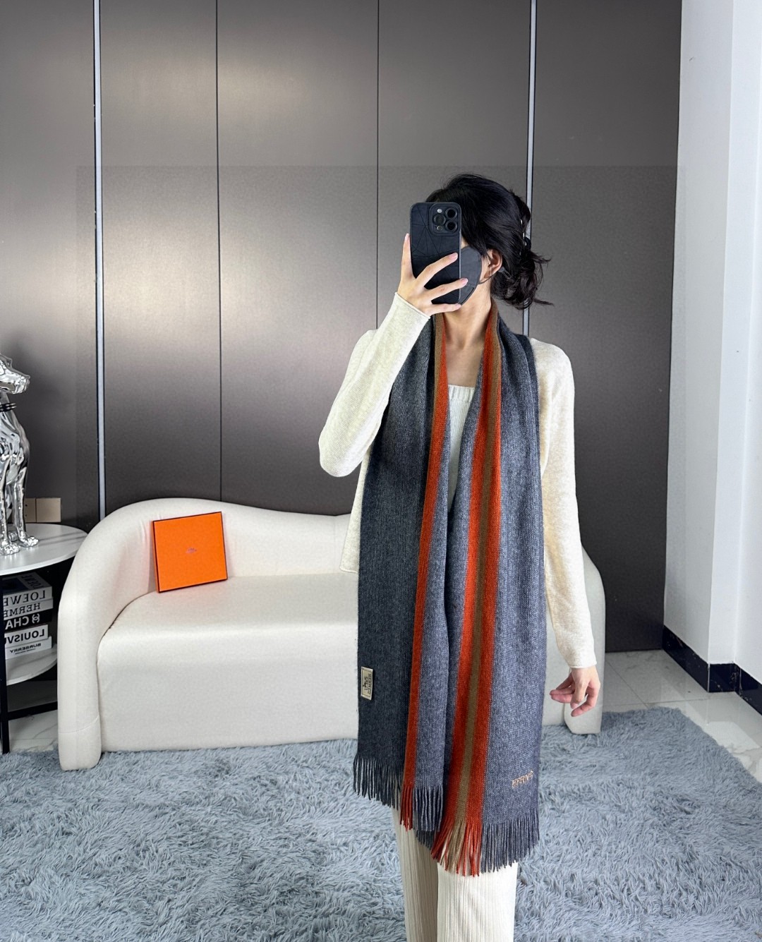 Hermès Unisex Kasjmier Sjaal - Tijdloos Design, Premium Kwaliteit, 30 x 180 cm