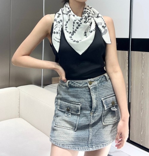 Chanel Inspired Silk Scarf with Pearl Design – Elegant Square Scarf 1 Chanel Inspired Silk Scarf with Pearl Design – Elegant Square Scarf