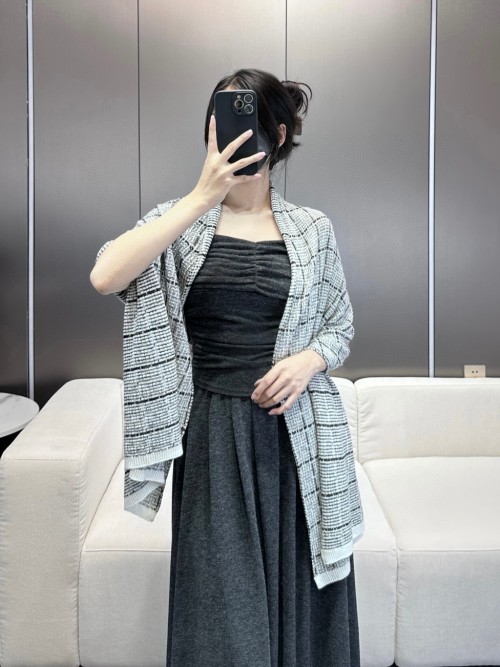 Elegant Chanel Double C Cashmere Scarf with Shimmering Gold and Silver Thread 1 Elegant Chanel Double C Cashmere Scarf with Shimmering Gold and Silver Thread