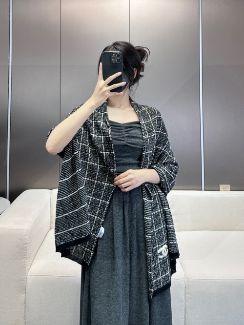Chanel Double C Shawl - Luxurious Cashmere Blend with Shimmering Gold & Silver Thread 1 Chanel Double C Shawl - Luxurious Cashmere Blend with Shimmering Gold & Silver Thread