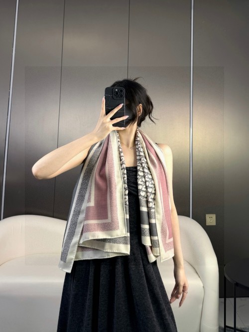 Dior Oblique Silk & Cashmere Square Scarf - Double-Sided 140cm, Pink/Gray 1 Dior Oblique Silk & Cashmere Square Scarf - Double-Sided 140cm, Pink/Gray