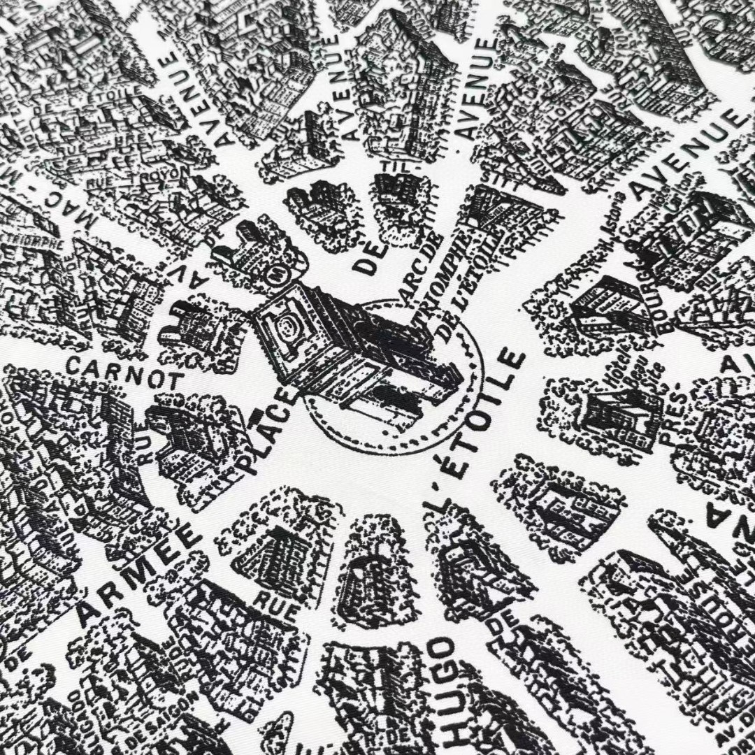 DIOR 印花方巾90 厘米白色和黑色桑蚕丝斜纹面料 Plan de Paris 图案印花这款方巾饰以经