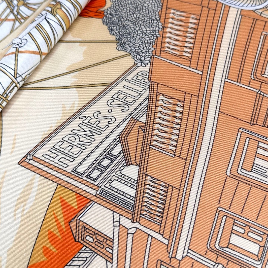 。“爱马仕旗舰”90方巾手工卷边斜纹真丝方巾（100%桑蚕丝）。这款爱马仕的经典单品展现强大而迷人的女性