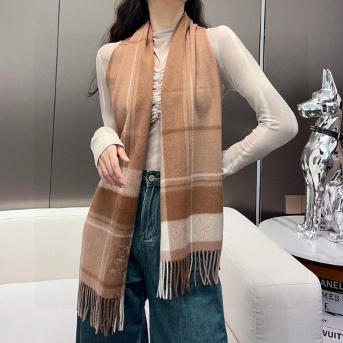 Burberry Wool Cashmere Blend Scarf with Embroidered Equestrian Knight Design