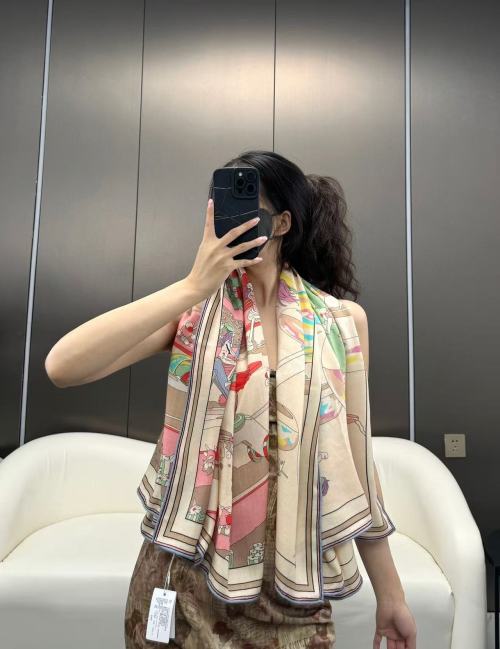 Hermes Surreal Hub Scarf - 140cm, 70% Cashmere & 30% Silk, Double-Sided Print 1 Hermes Surreal Hub Scarf - 140cm, 70% Cashmere & 30% Silk, Double-Sided Print