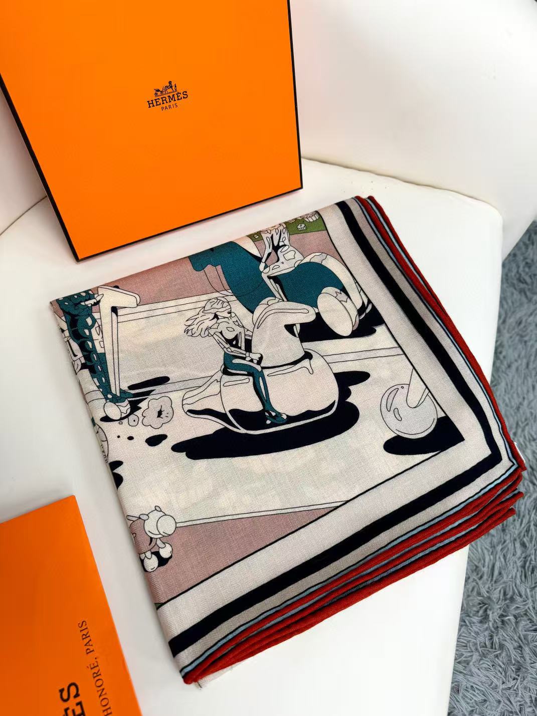 Hermes 140cm Cashmere Silk Scarf - Surreal Hub Design 4 a1752412910314 5447
