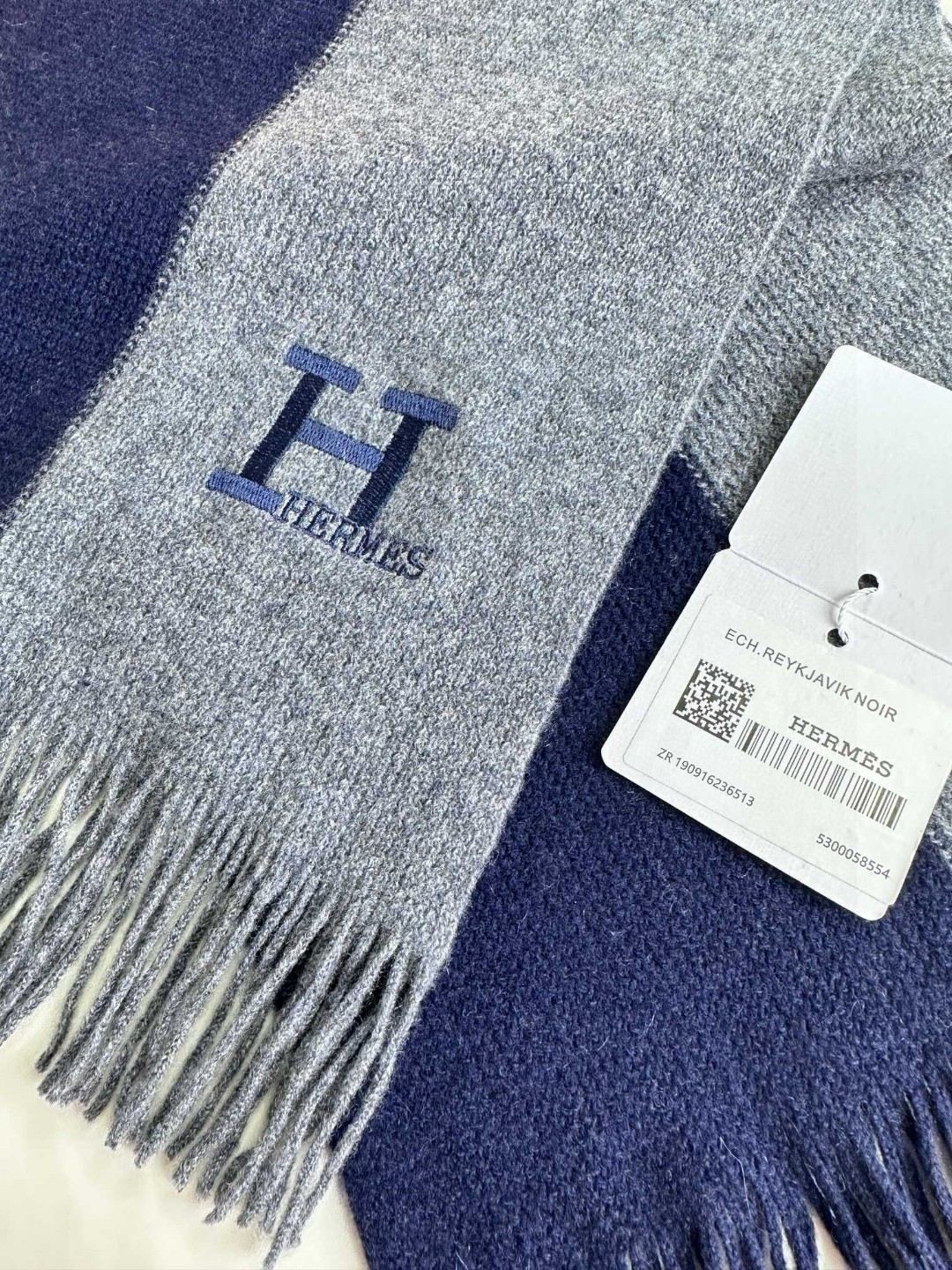    上新！2023年男女同款，百分百纯羊绒 Hermes（爱马仕）同步专柜，高端羊绒针织围巾！】可正式