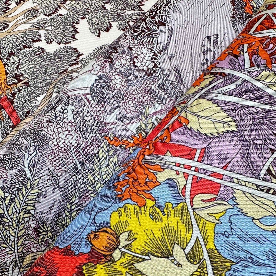 。重磅推荐的爱马仕丝巾《回归自然》90方巾18mm顶级真丝 双面同色印花方巾Retour a la Na