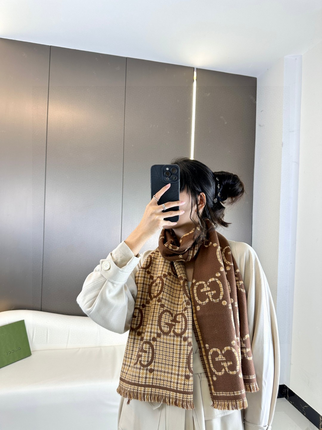 高版本！GG图案中的经典王‼️渠道原单正品♥️ 稀有的原标齐全！官网同款货号，配有流苏饰边的精致双面提花