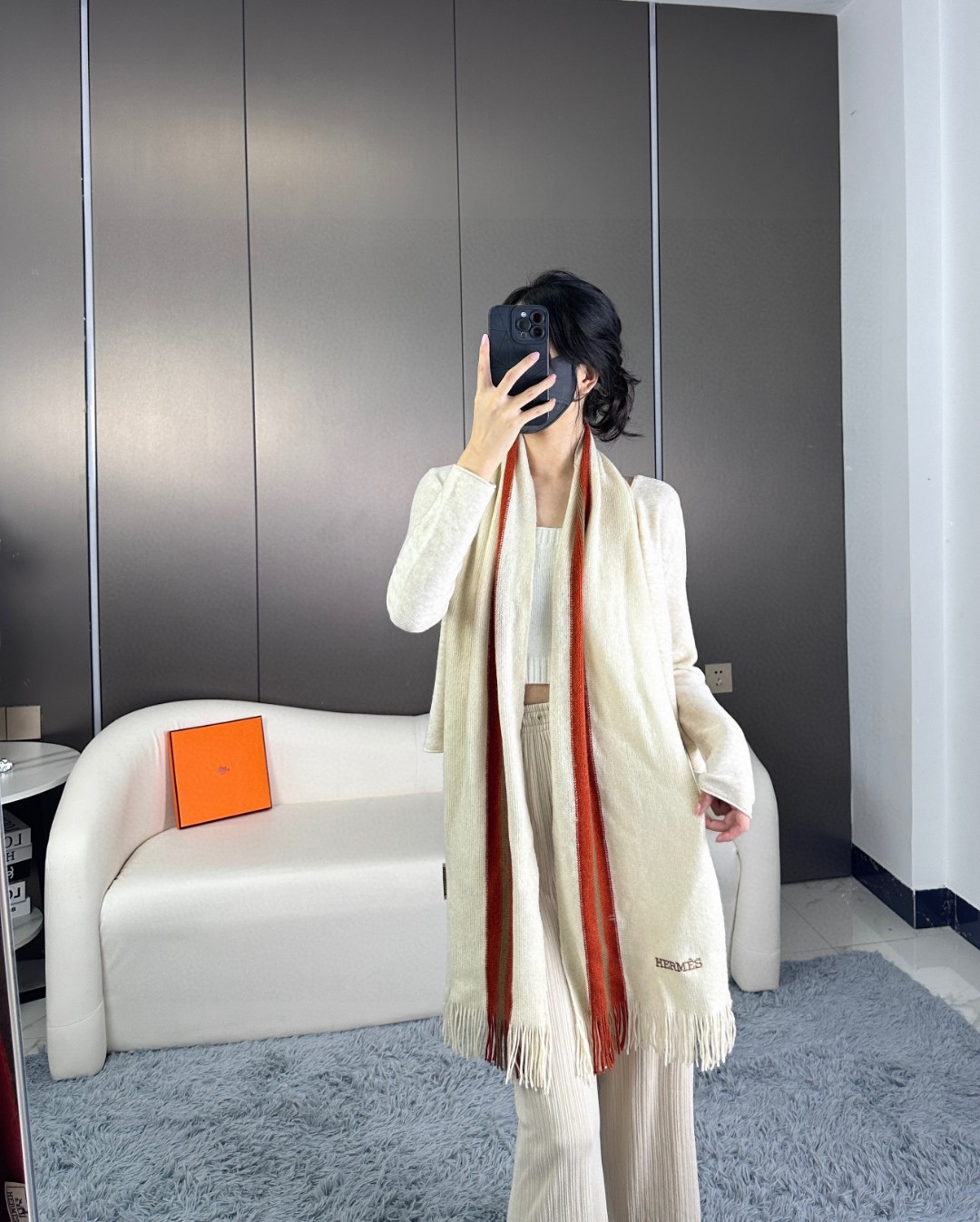 上新！2023年男女同款，百分百纯羊绒 Hermes（爱马仕）同步专柜，高端羊绒针织围巾！】可正式，可随