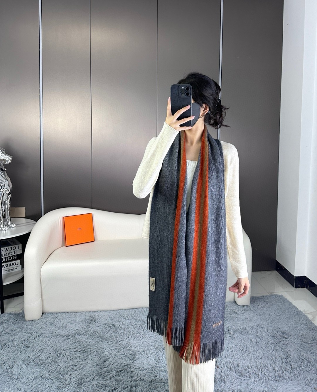 上新！2023年男女同款，百分百纯羊绒 Hermes（爱马仕）同步专柜，高端羊绒针织围巾！】可正式，可随