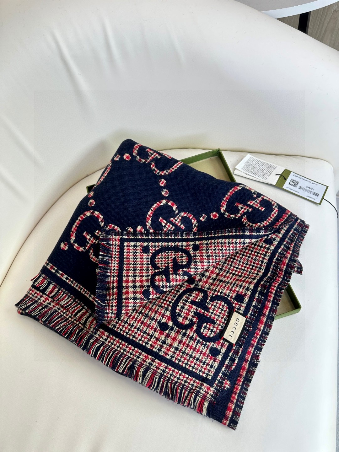 高版本！GG图案中的经典王‼️渠道原单正品♥️ 稀有的原标齐全！官网同款货号，配有流苏饰边的精致双面提花