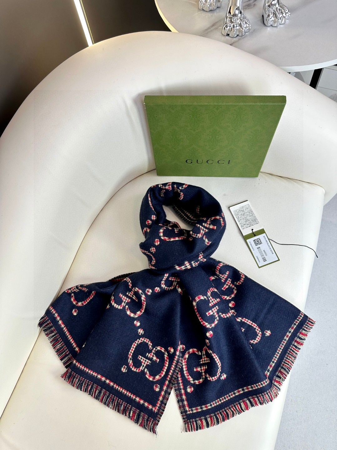高版本！GG图案中的经典王‼️渠道原单正品♥️ 稀有的原标齐全！官网同款货号，配有流苏饰边的精致双面提花
