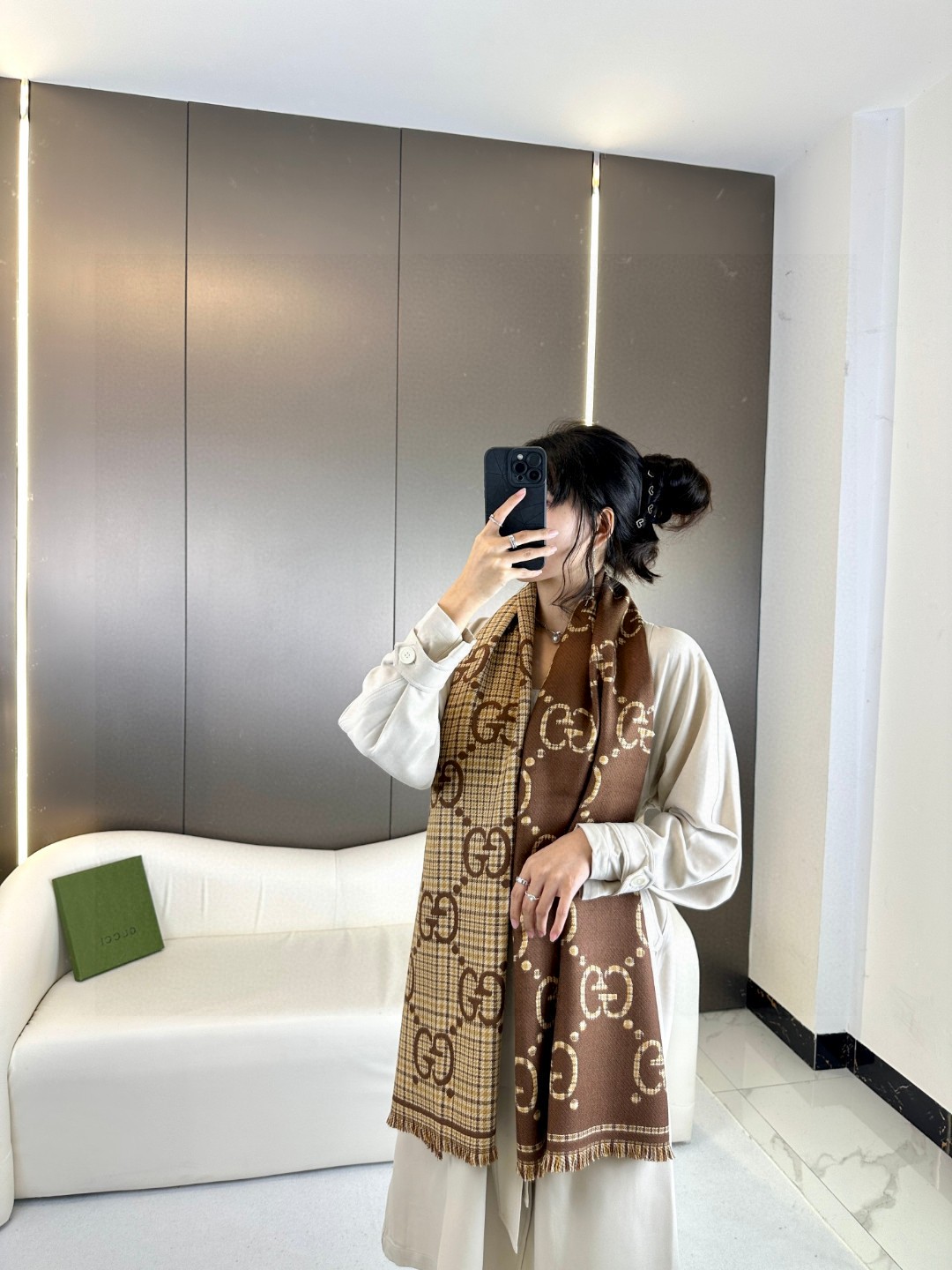 高版本！GG图案中的经典王‼️渠道原单正品♥️ 稀有的原标齐全！官网同款货号，配有流苏饰边的精致双面提花