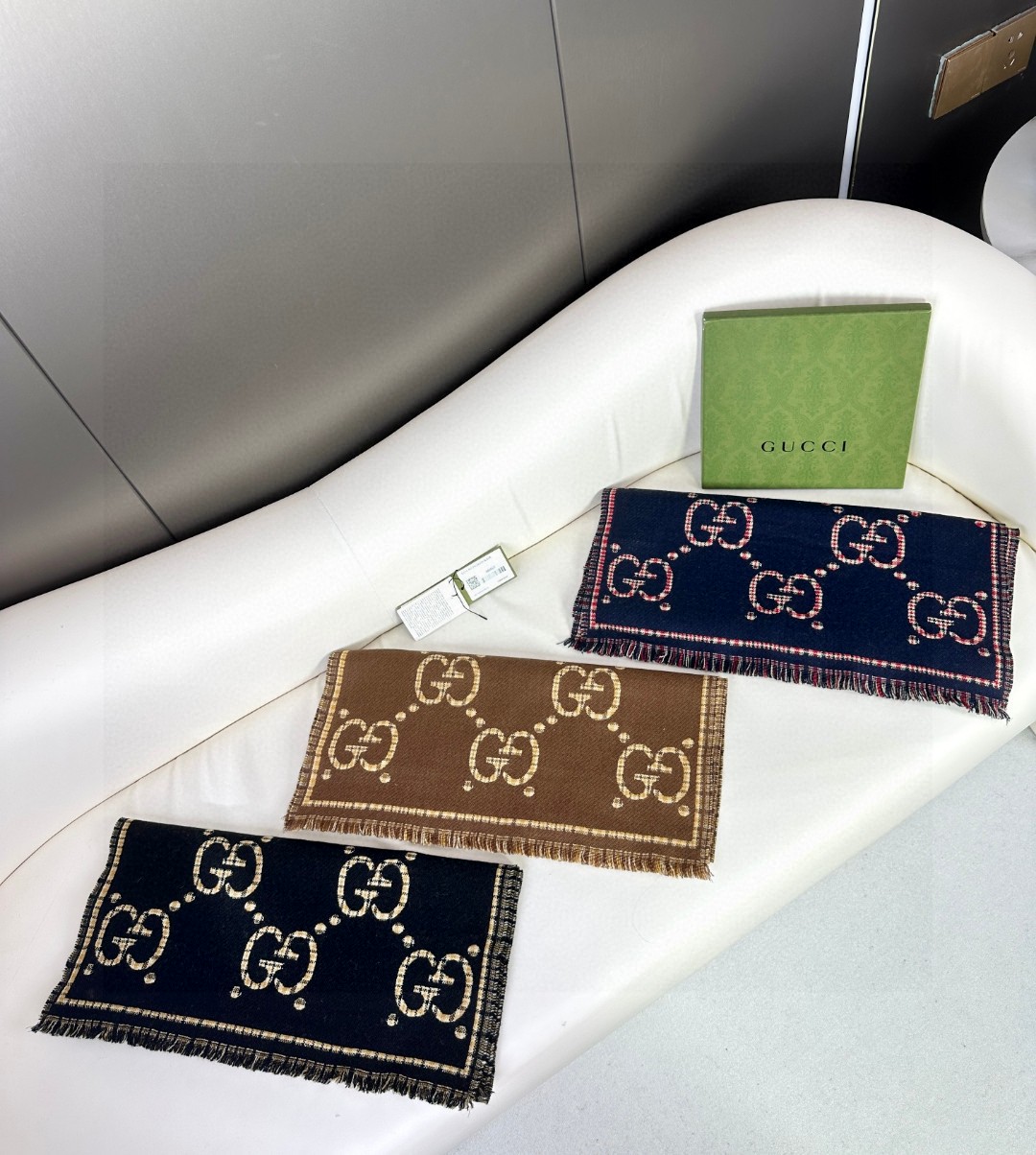 高版本！GG图案中的经典王‼️渠道原单正品♥️ 稀有的原标齐全！官网同款货号，配有流苏饰边的精致双面提花