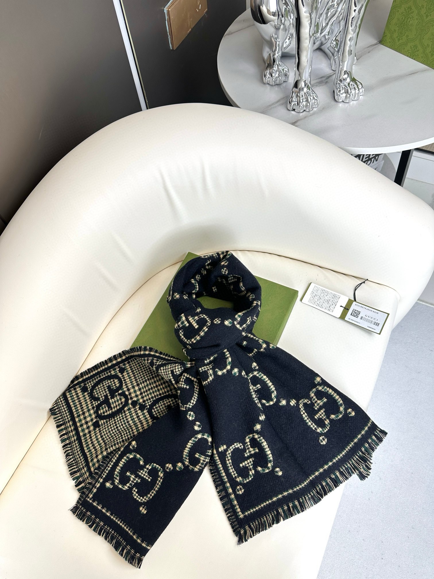 高版本！GG图案中的经典王‼️渠道原单正品♥️ 稀有的原标齐全！官网同款货号，配有流苏饰边的精致双面提花