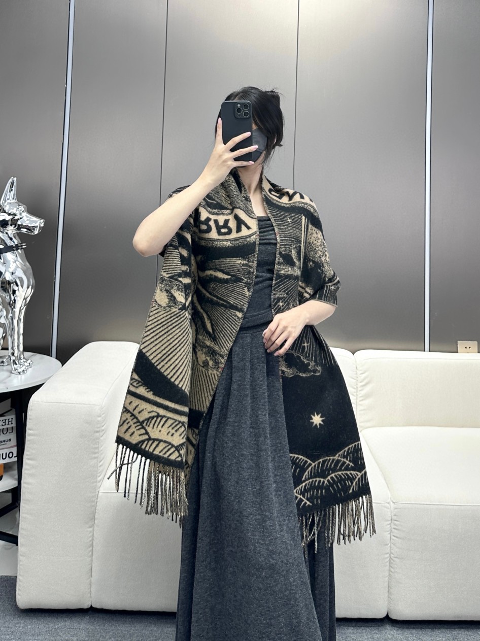 BURBERRY ｜ 天体独角兽围巾格纹拼天体印花纯羊绒提花围巾（AB版）尺寸：210cmx45cm独角