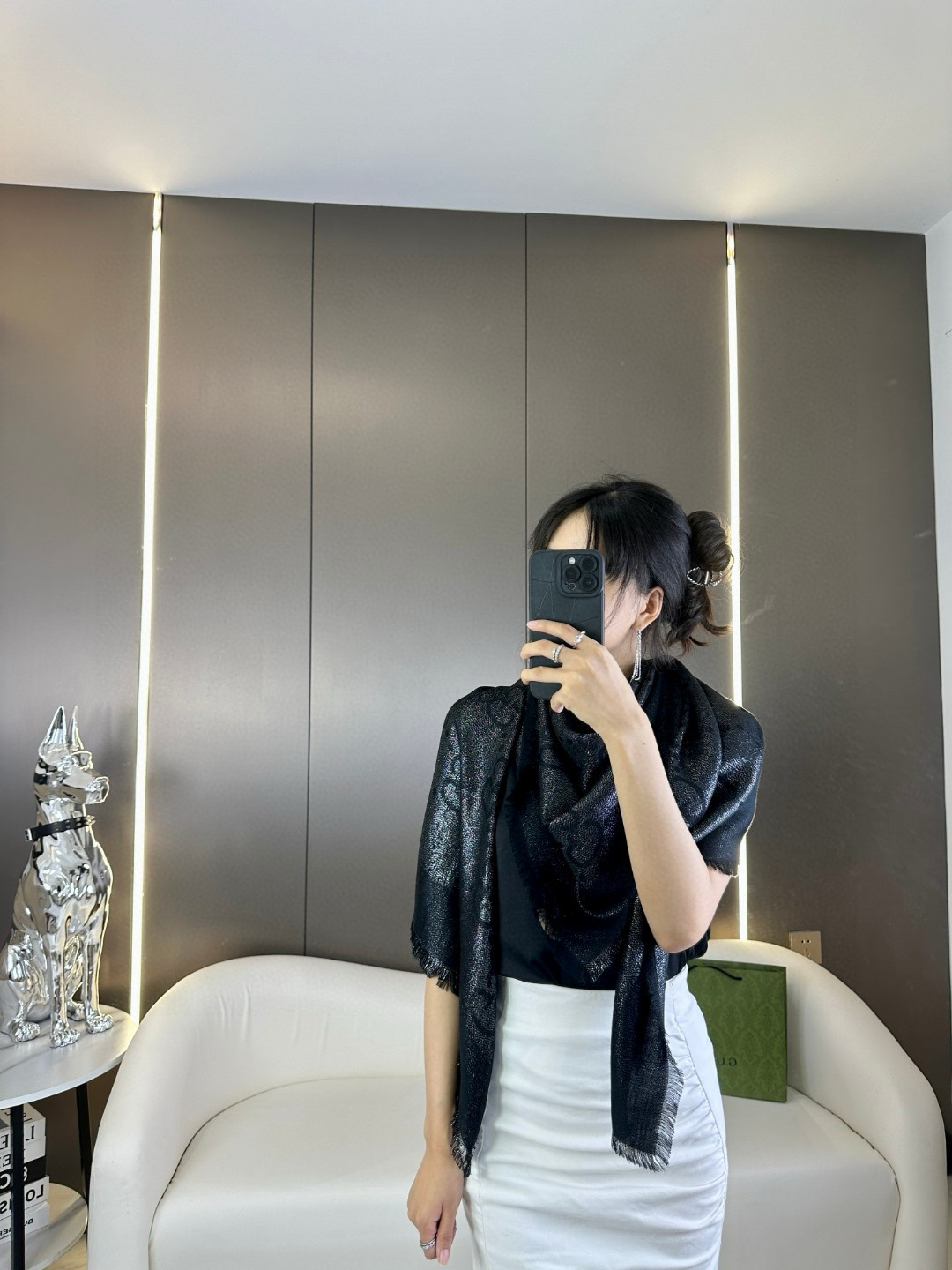 💕G家【GG金线提花披肩140】方巾，璀璨至极，女神必备的，实物真的美得太闪耀了，品质极好‼️款式经典，