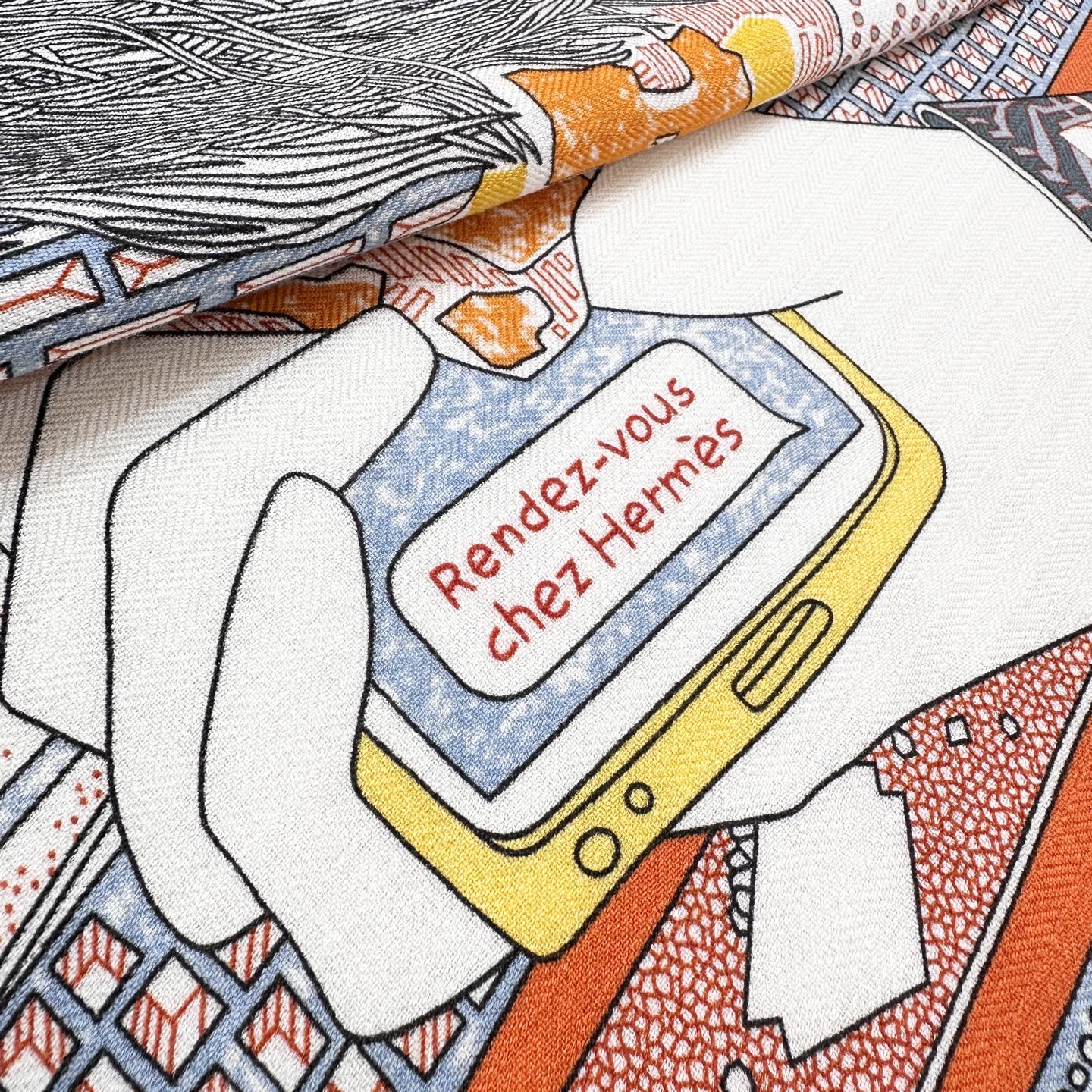 。爱马仕之约 双面同色丝绒 这位优雅的女士在准备什么神秘约会，行色匆匆地将钥匙放进口袋中。忠诚的大麦町犬