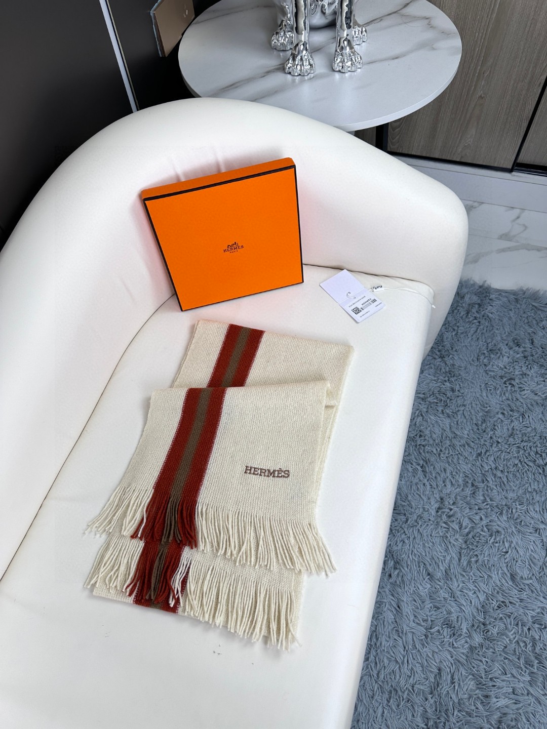 上新！2023年男女同款，百分百纯羊绒 Hermes（爱马仕）同步专柜，高端羊绒针织围巾！】可正式，可随